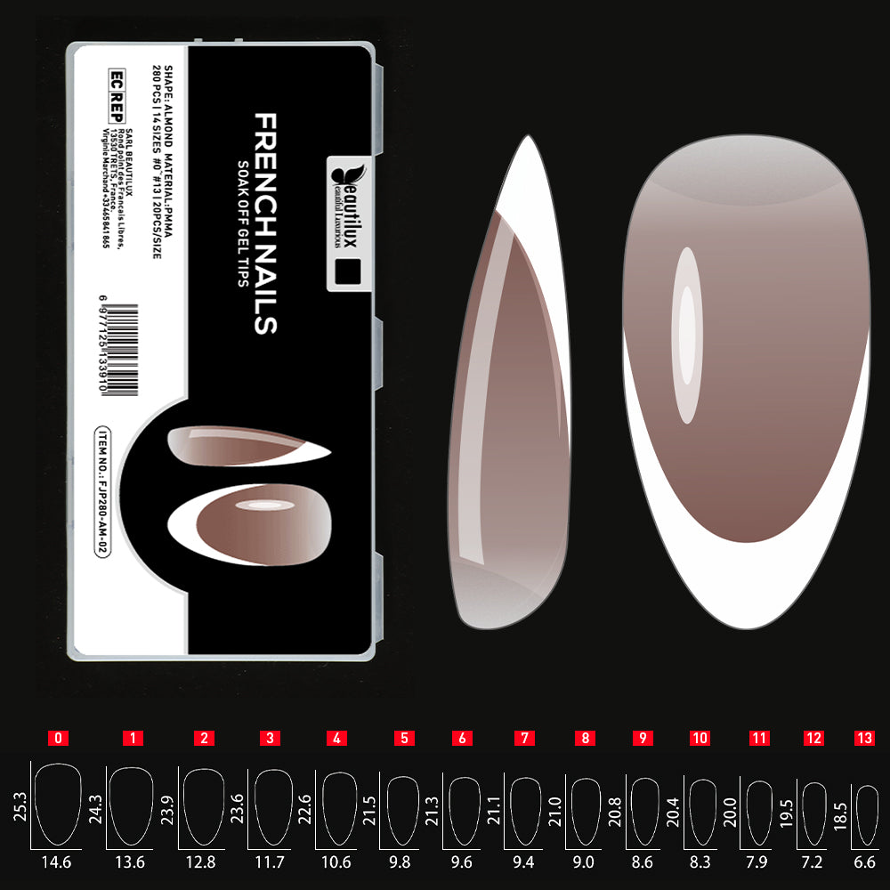 Beautilux FRENCH NAILS — 280pcs/box — ALMOND — MEDIUM — PINK | FJP280-AM-02 - FJP280-AM-02 Image
