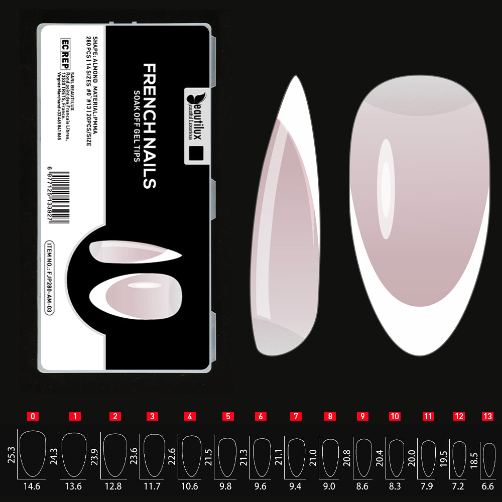 Beautilux FRENCH NAILS — 280pcs/box — ALMOND — MEDIUM — PINK | FJP280-AM-03 - FJP280-AM-03 Image