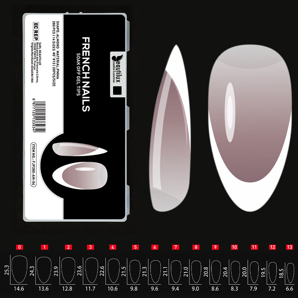Beautilux FRENCH NAILS — 280pcs/box — ALMOND — MEDIUM — PINK | FJP280-AM-04 - FJP280-AM-04 Image