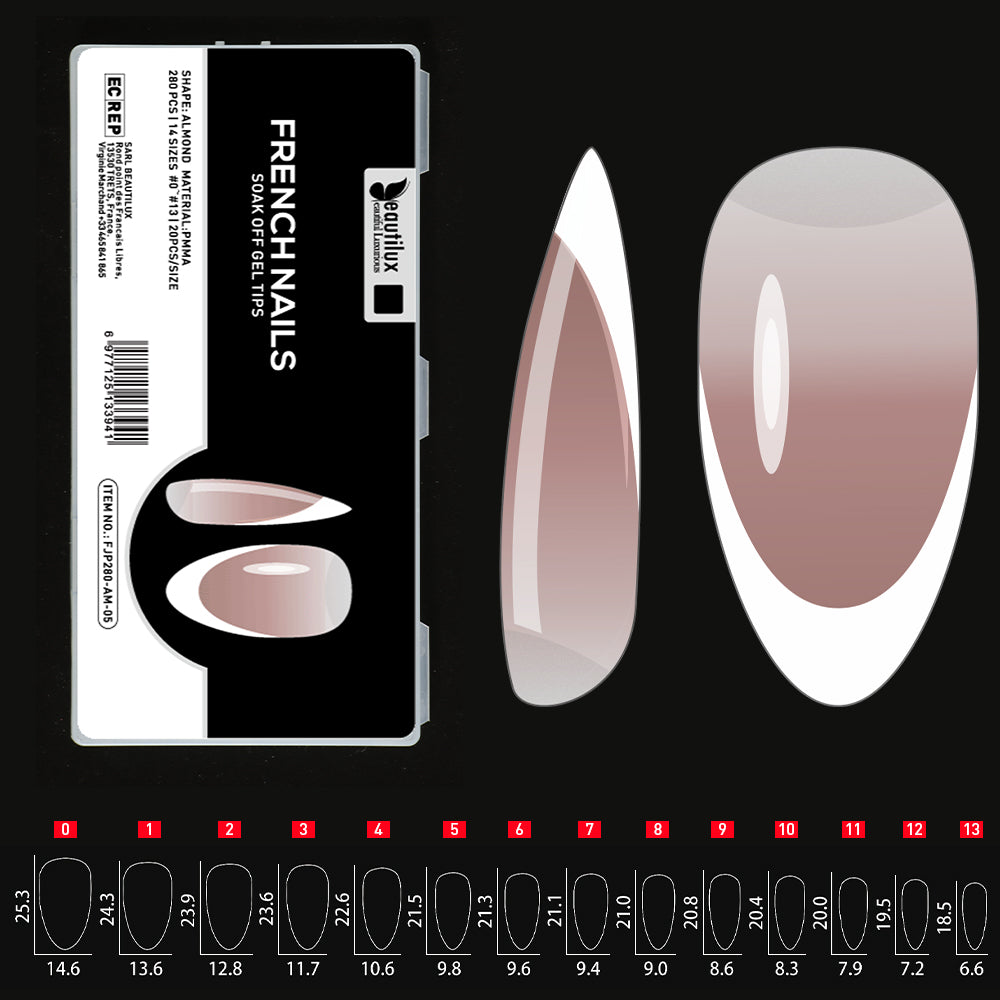 Beautilux FRENCH NAILS — 280pcs/box — ALMOND — MEDIUM — PINK | FJP280-AM-05 - FJP280-AM-05 Image