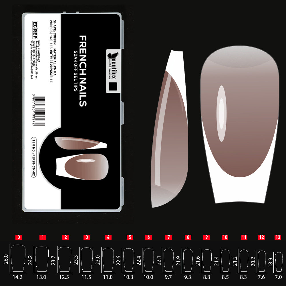 Beautilux FRENCH NAILS — 280pcs/box — COFFIN — MEDIUM — PINK | FJP280-CM-02 - FJP280-CM-02 Image