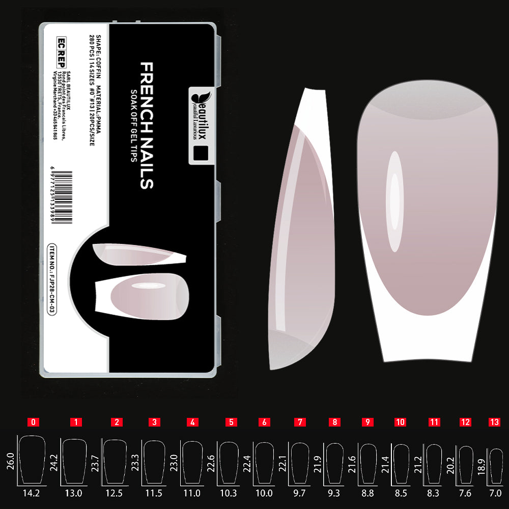 Beautilux FRENCH NAILS — 280pcs/box — COFFIN — MEDIUM — PINK | FJP280-CM-03 - FJP280-CM-03 Image