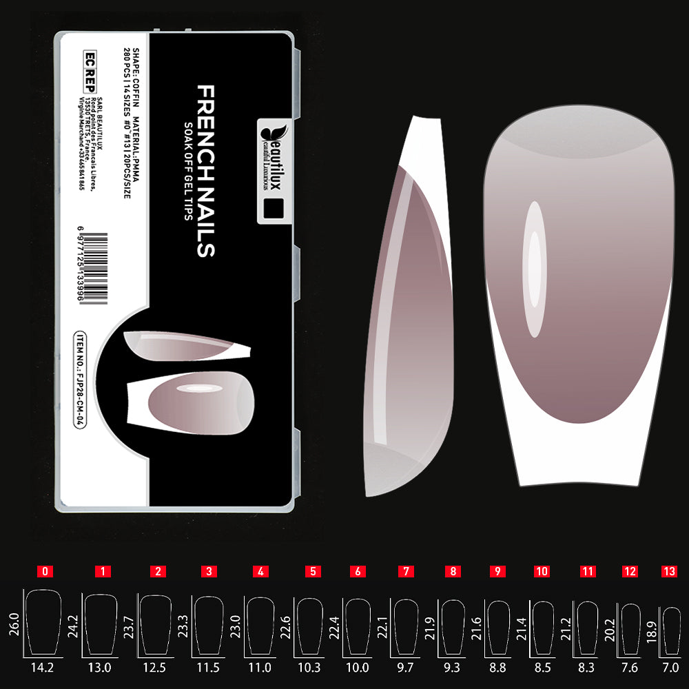 Beautilux FRENCH NAILS — 280pcs/box — COFFIN — MEDIUM — PINK | FJP280-CM-04 - FJP280-CM-04 Image