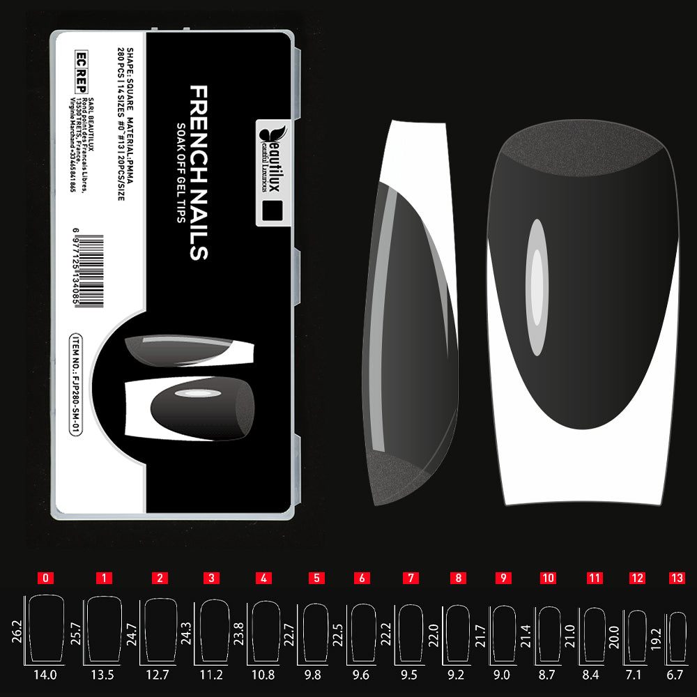 Beautilux FRENCH NAILS — 280pcs/box — SQUARE — MEDIUM — CLEAR | FJP280-SM-01 - FJP280-SM-01 Image