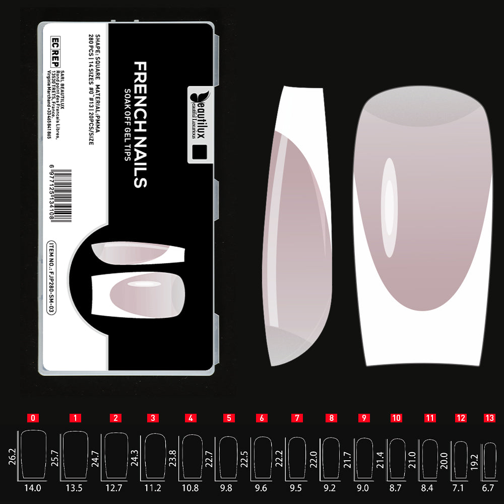 Beautilux FRENCH NAILS — 280pcs/box — SQUARE — MEDIUM — PINK | FJP280-SM-03 - FJP280-SM-03 Image