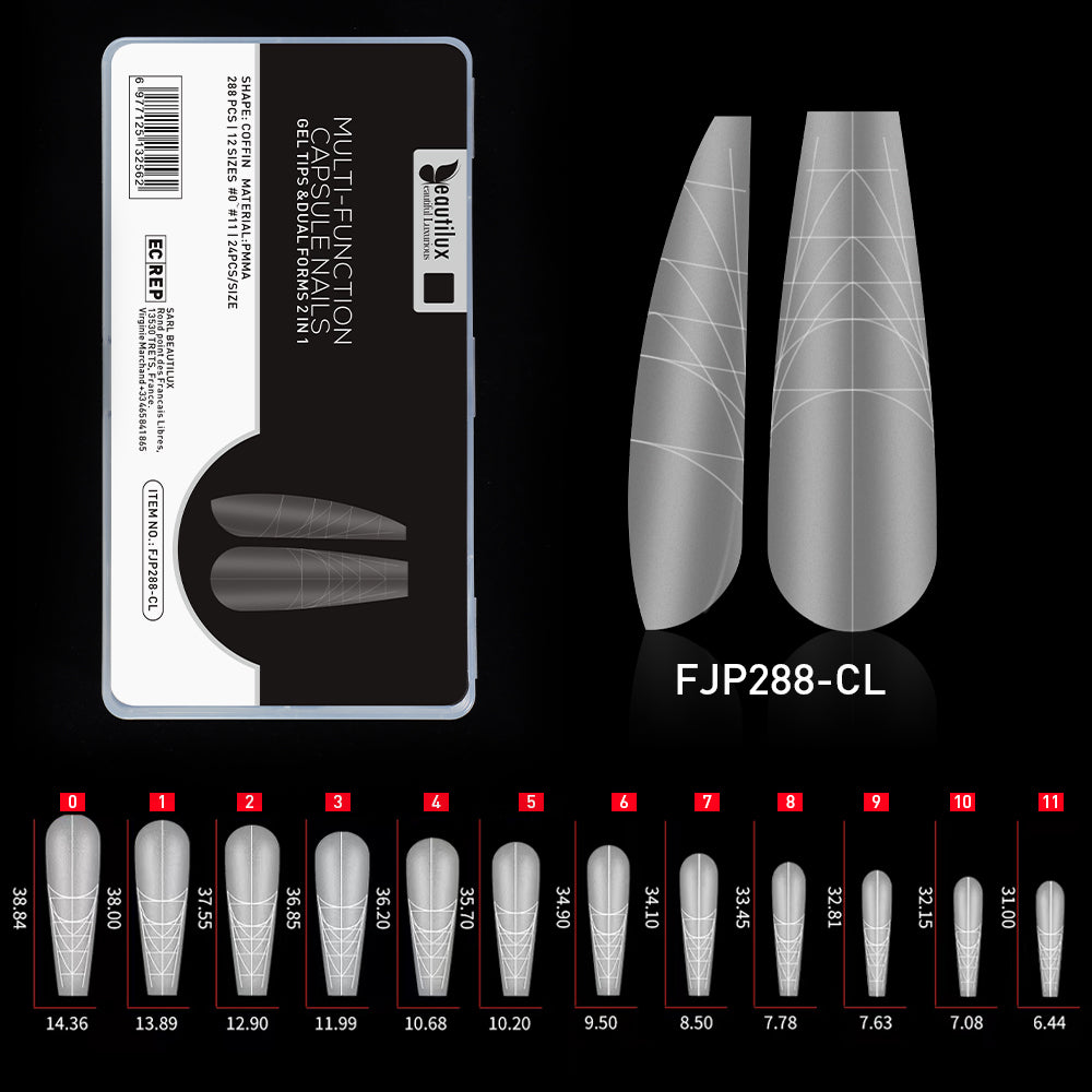 Capsules Ongles Multifonction Coffin 288 pcs – Gel Tips & Dual Forms 2 en 1 Image