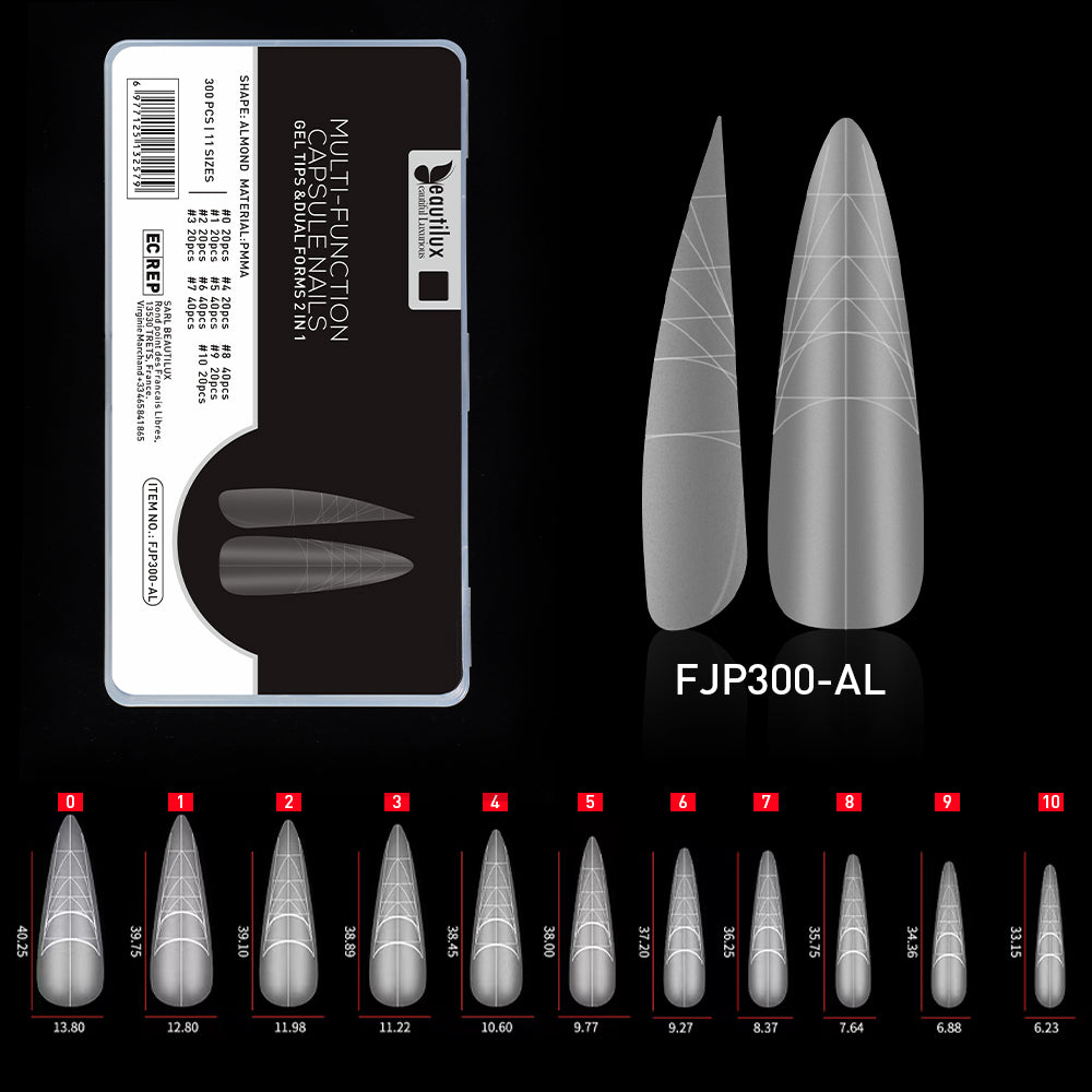 Capsules Ongles Multifonction Almond 300 pcs – Gel Tips & Dual Forms 2 en 1 Image