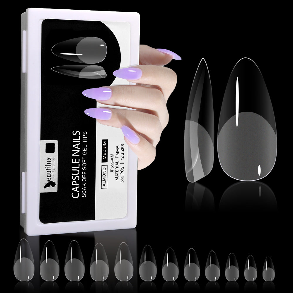 Capsules Ongles PMMA Amande Moyenne | Soak Off | Pose Américaine | Beautilux JP552-AM | 552 pcs