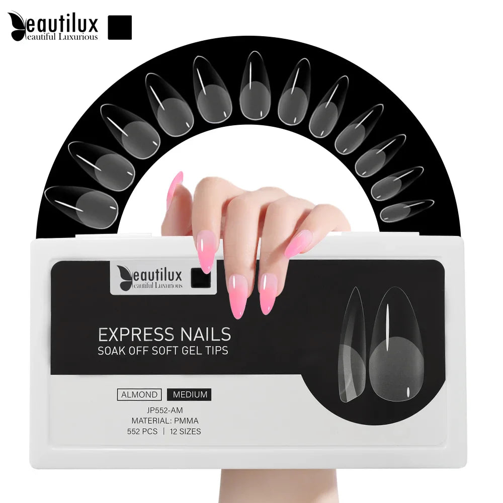 Capsules ongles PMMA Amande Moyenne Beautilux JP552-AM — 552 pcs 12 tailles — Soak Off Pose Américaine Image