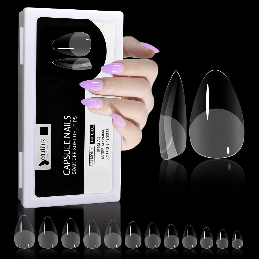 Capsules ongles PMMA Amande Naturelle Beautilux JP552-AN — 552 pcs 12 tailles — Soak Off Pose Américaine Image