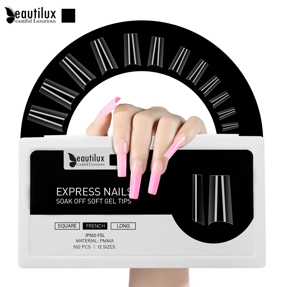 Capsules ongles PMMA Carré Long French Beautilux JP552-FSL — 552 pcs 12 tailles — Soak Off Pose Américaine Bild