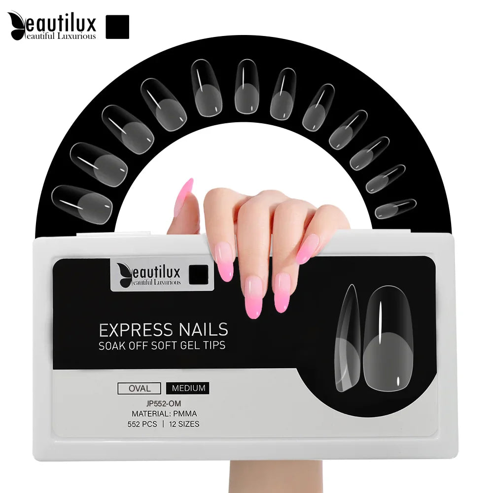 Capsules ongles PMMA Ovale Moyenne Beautilux JP552-OM — 552 pcs 10 tailles — Soak Off Pose Américaine Image
