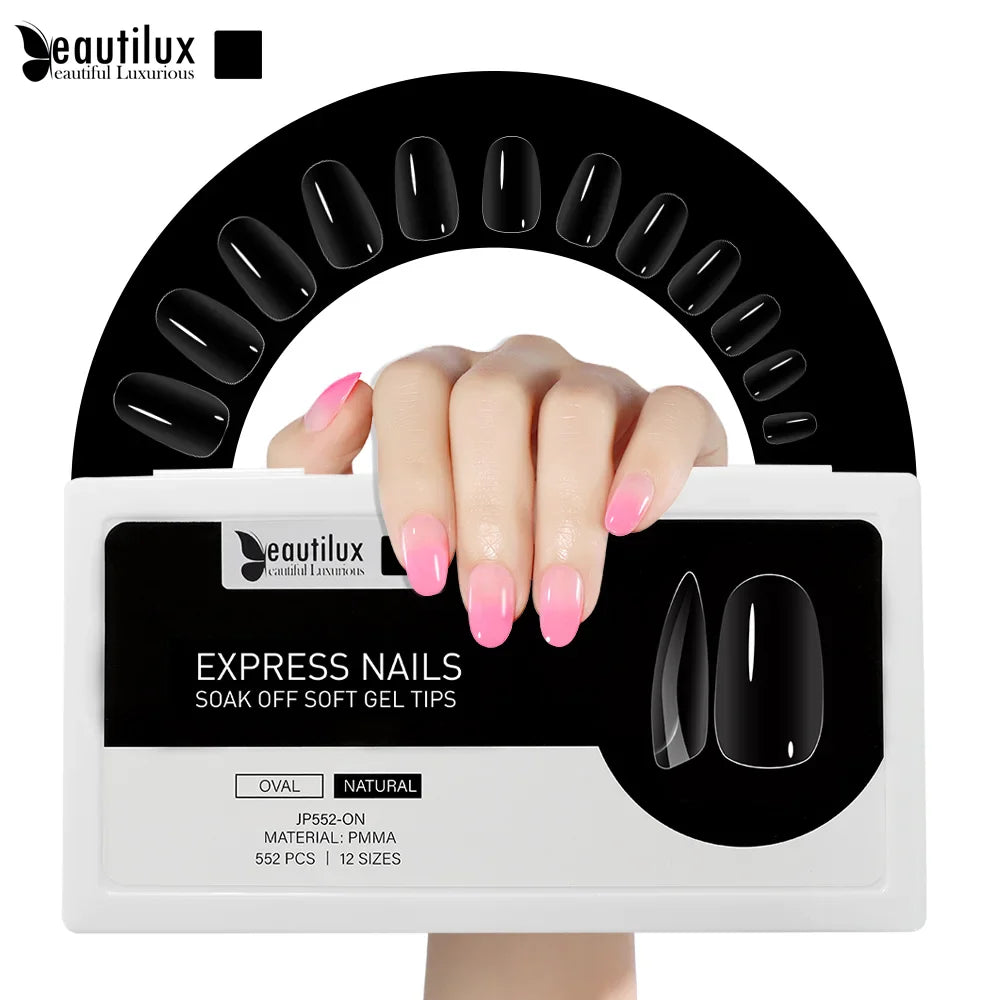 Capsules ongles PMMA Ovale Naturelle Beautilux JP552-ON — 552 pcs 12 tailles — Soak Off Pose Américaine Image