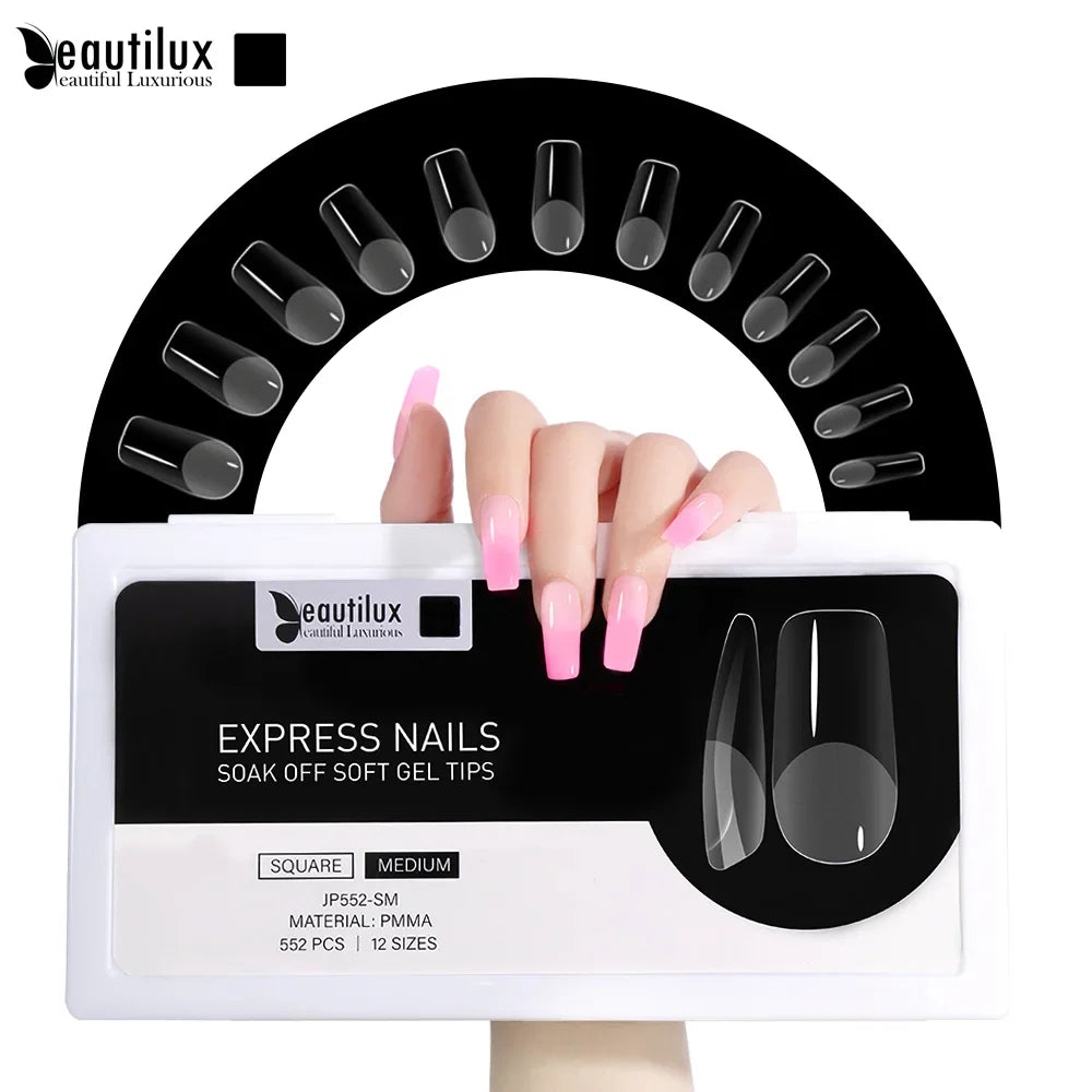 Capsules ongles PMMA Carré Moyen Beautilux JP552-SM — 552 pcs 12 tailles — Soak Off Pose Américaine Image