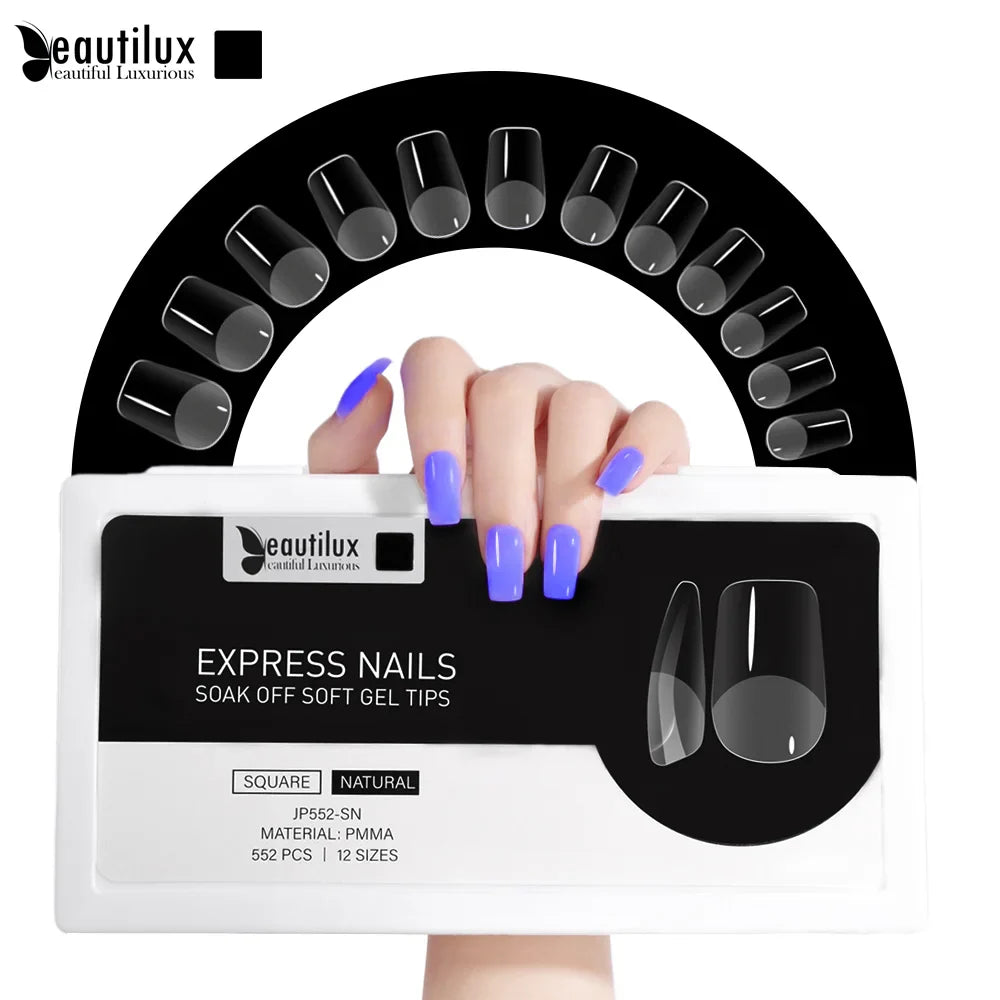 Capsules ongles PMMA Carré Naturel Beautilux JP552-SN — 552 pcs 12 tailles — Soak Off Pose Américaine Bild