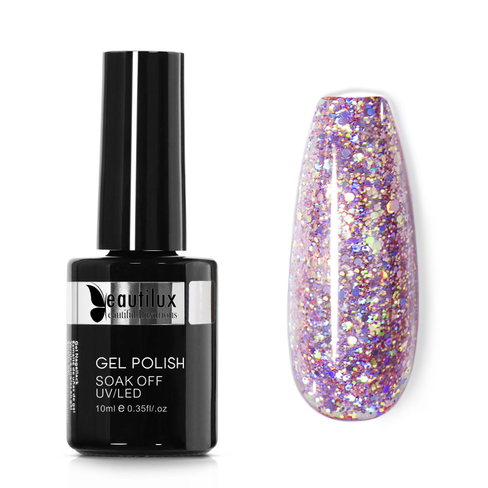 Vernis Semi-Permanent Glitter Rose Lilas Violet Holographique – LE-04 | Beautilux 10ml – Tenue 3 Semaines Image