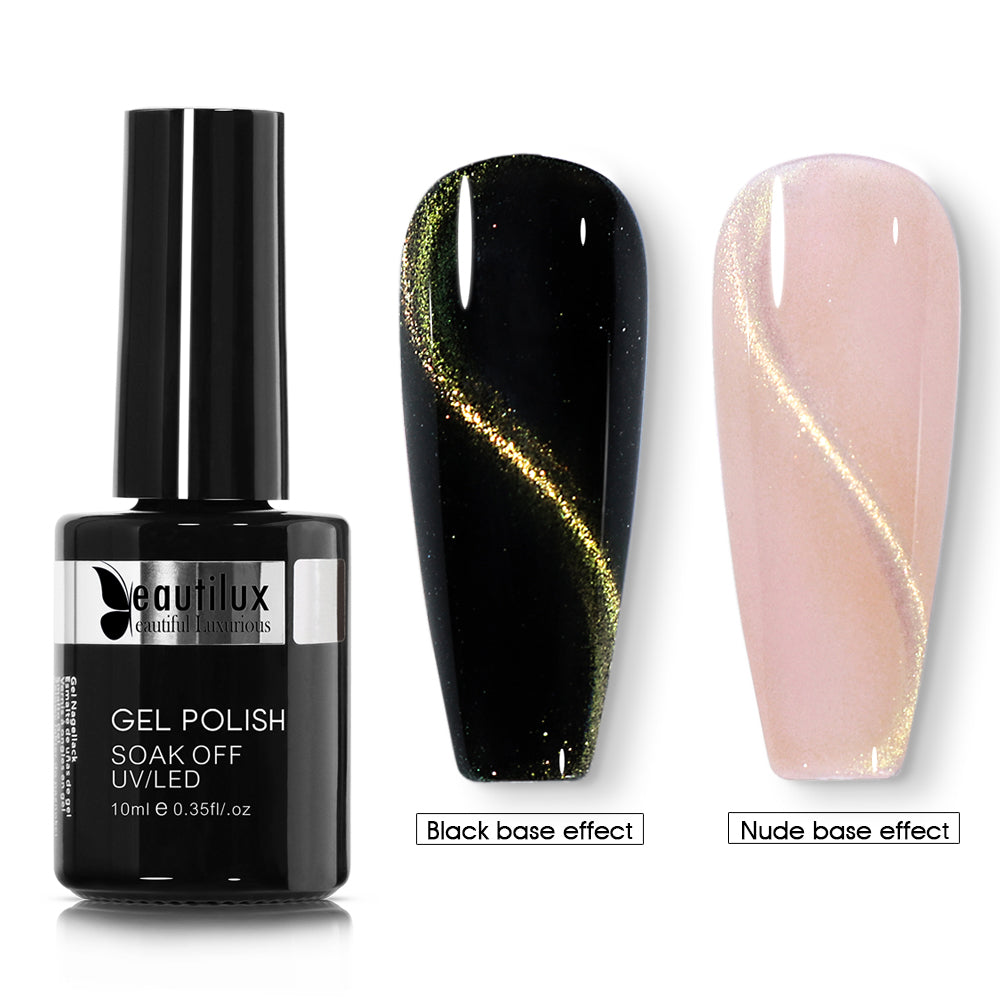 Vernis Semi-Permanent Cat Eye 4D Caméléon Magnétique Vert Or – M9-04 | Beautilux 10ml – Tenue 3 Semaines