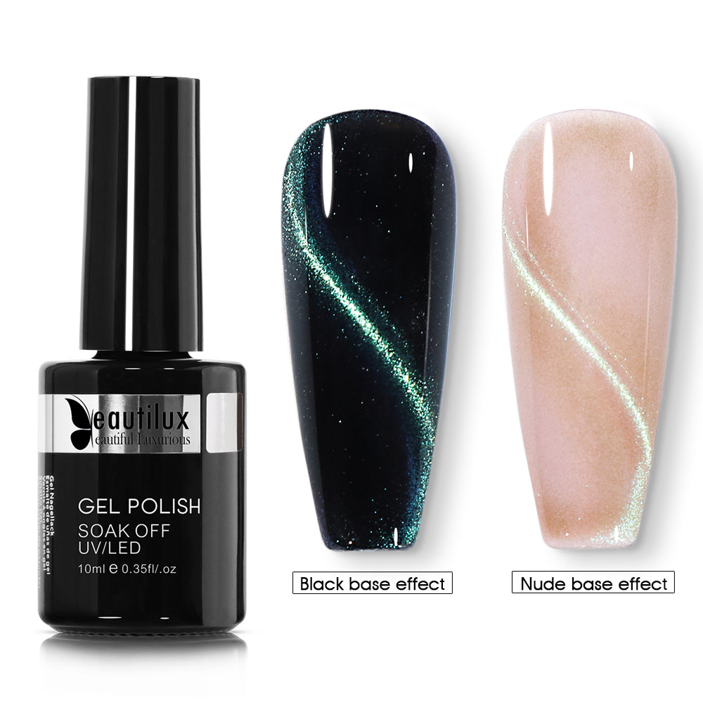 Vernis Semi-Permanent Cat Eye 4D Caméléon Magnétique Vert Émeraude Turquoise – M9-06 | Beautilux 10ml – Tenue 3 Semaines