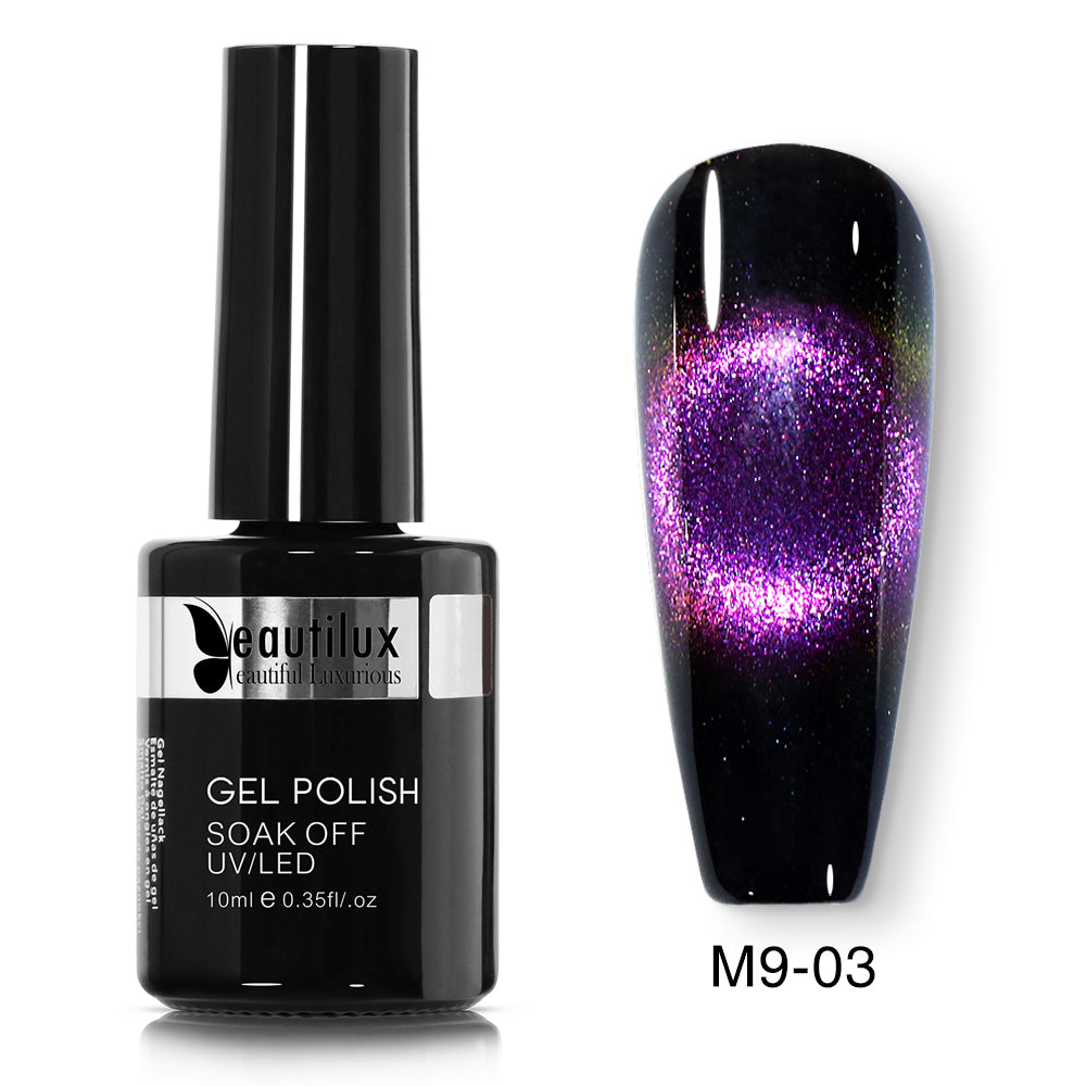 Vernis Semi-Permanent Cat Eye Magnétique Violet Fuchsia Galactique – M9-03 | Beautilux 10ml – Tenue 3 Semaines