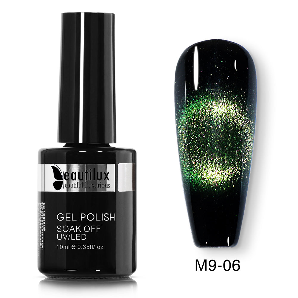 Vernis Semi-Permanent Cat Eye Magnétique Vert Émeraude Doré – M9-06 | Beautilux 10ml – Tenue 3 Semaines Image