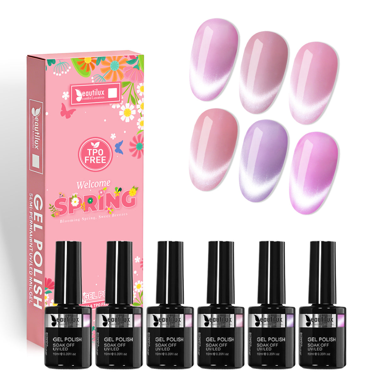 MC26-02 Kit de 6 Vernis Semi-Permanent Cat eye Rose Printemps 10Ml MC  Tenue 28 Jours | Beautilux