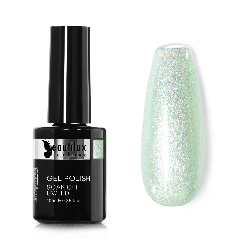 Vernis Semi-Permanent Vert Menthe Holographique – ME-02 | Beautilux 10ml – Tenue 3 Semaines Image