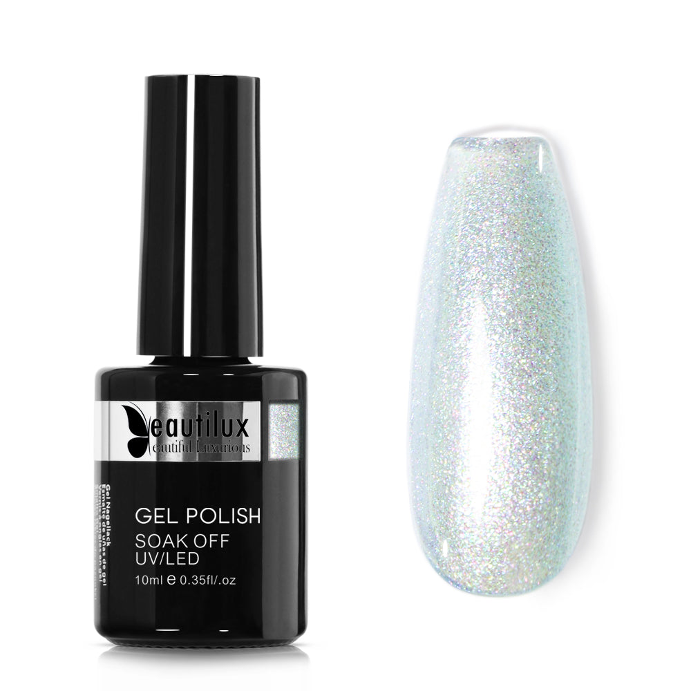 Vernis Semi-Permanent Blanc Bleuté Holographique – ME-03 | Beautilux 10ml – Tenue 3 Semaines