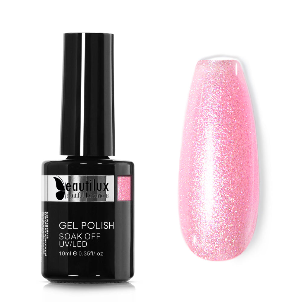 Vernis Semi-Permanent Rose Bonbon Holographique – ME-06 | Beautilux 10ml – Tenue 3 Semaines