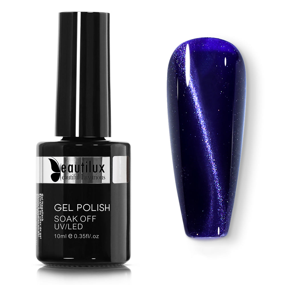 Vernis Semi-Permanent Cat Eye Magnétique Bleu Indigo – MY-03 | Beautilux 10ml – Tenue 3 Semaines