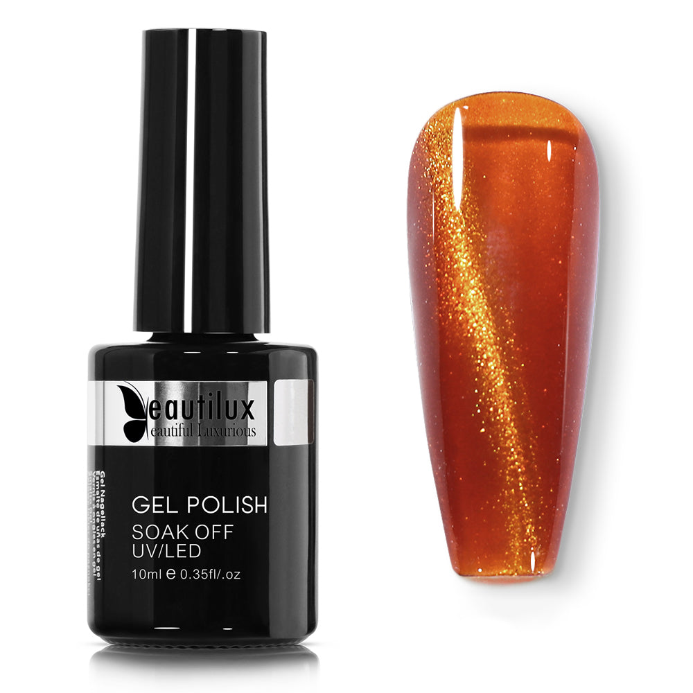 Vernis Semi-Permanent Cat Eye Magnétique Orange Cuivré Doré – MY-09 | Beautilux 10ml – Tenue 3 Semaines Image