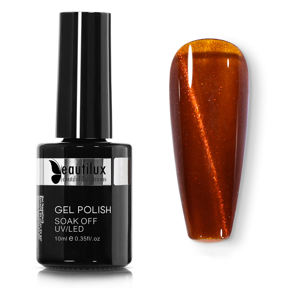 Vernis Semi-Permanent Cat Eye Magnétique Ambre Roux Doré – MY-10 | Beautilux 10ml – Tenue 3 Semaines Image