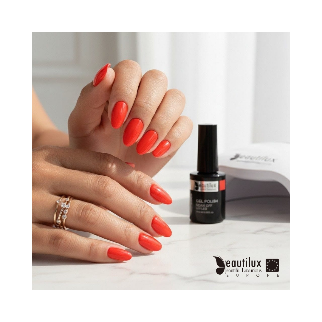 Vernis Semi-Permanent Rouge Corail Vif B-002 | Tenue 21 Jours | Beautilux
