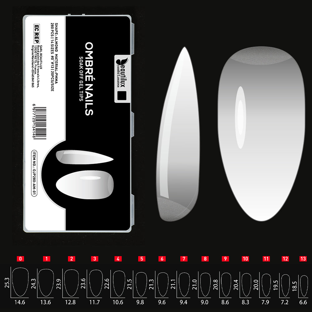 Beautilux Ombré Nails — 280pcs/box — ALMOND — MEDIUM — MILKY | OJP280-AM-01 - OJP280-AM-01 Image