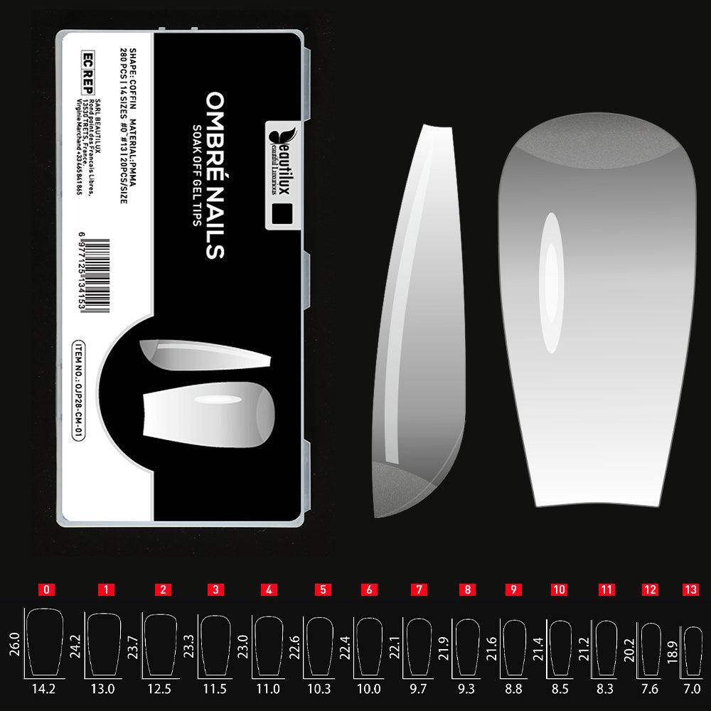 Beautilux Ombré Nails — 280pcs/box — COFFIN — MEDIUM — MILKY | OJP280-CM-01 - OJP280-CM-01 Image