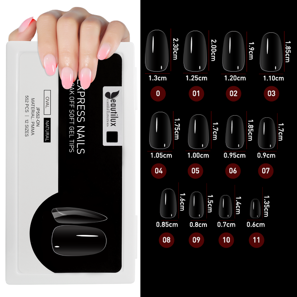 Capsules Ongles PMMA Ovale Naturelle | Soak Off | Pose Américaine | Beautilux JP552-ON | 552 pcs