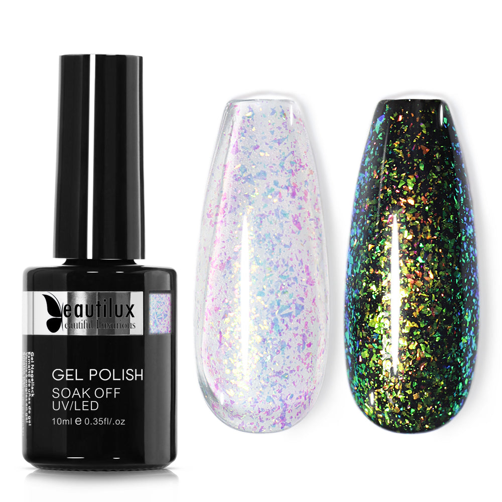 Vernis Semi-Permanent Opal Flakes Rose Vert Or – OP-02 | Beautilux 10ml – Tenue 3 Semaines Image