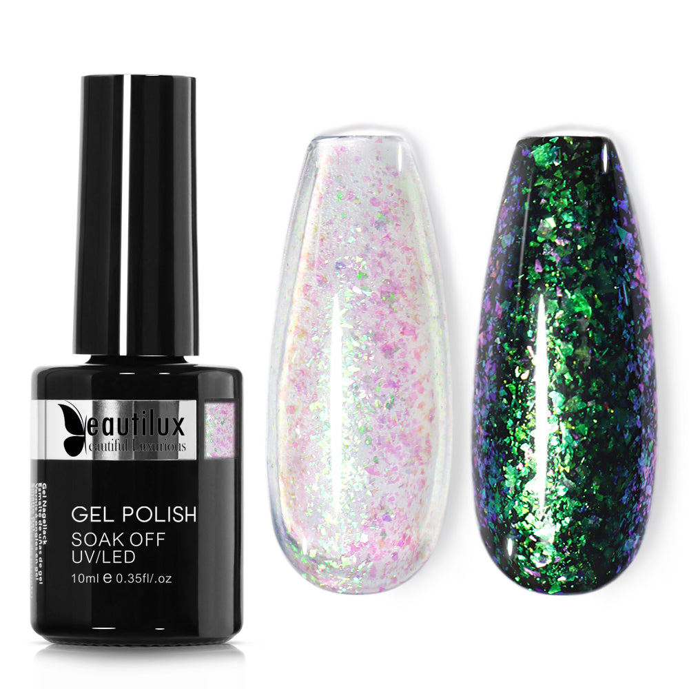 Vernis Semi-Permanent Opal Flakes Rose Vert Émeraude – OP-04 | Beautilux 10ml – Tenue 3 Semaines