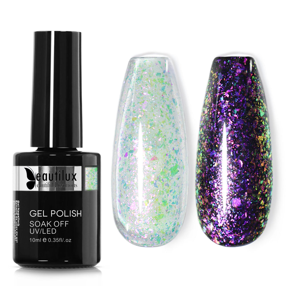 Vernis Semi-Permanent Opal Flakes Vert Mint Violet – OP-05 | Beautilux 10ml – Tenue 3 Semaines