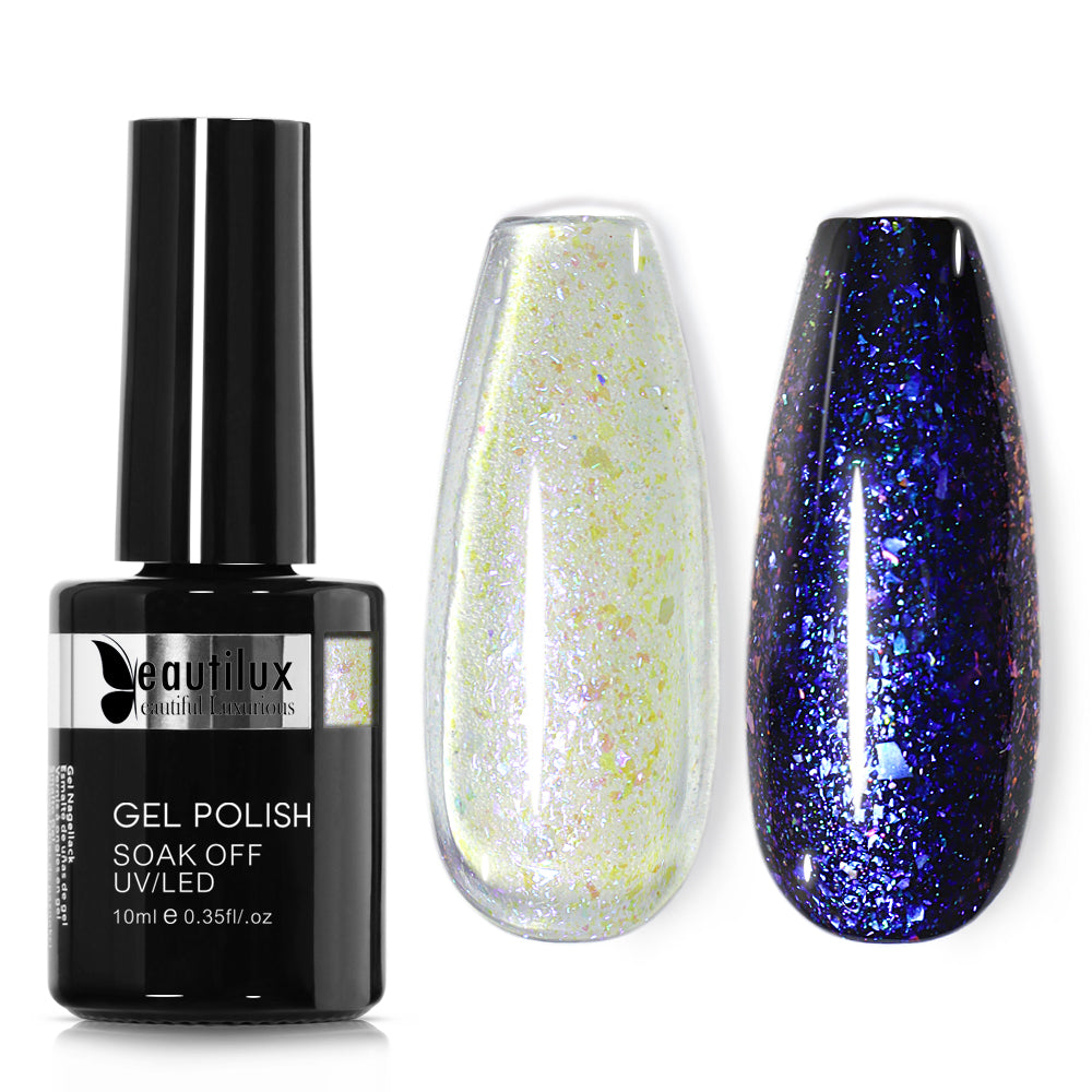 Vernis Semi-Permanent Opal Flakes Bleu Nuit Or – OP-06 | Beautilux 10ml – Tenue 3 Semaines