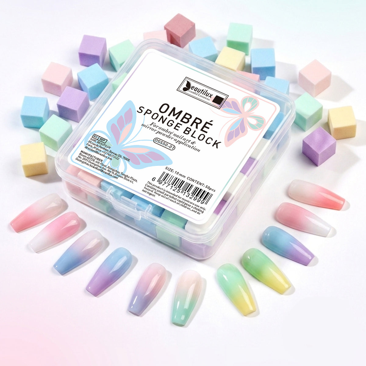 Ombré Sponge Block Beautilux OSS50-01 - coffret et résultat nail art