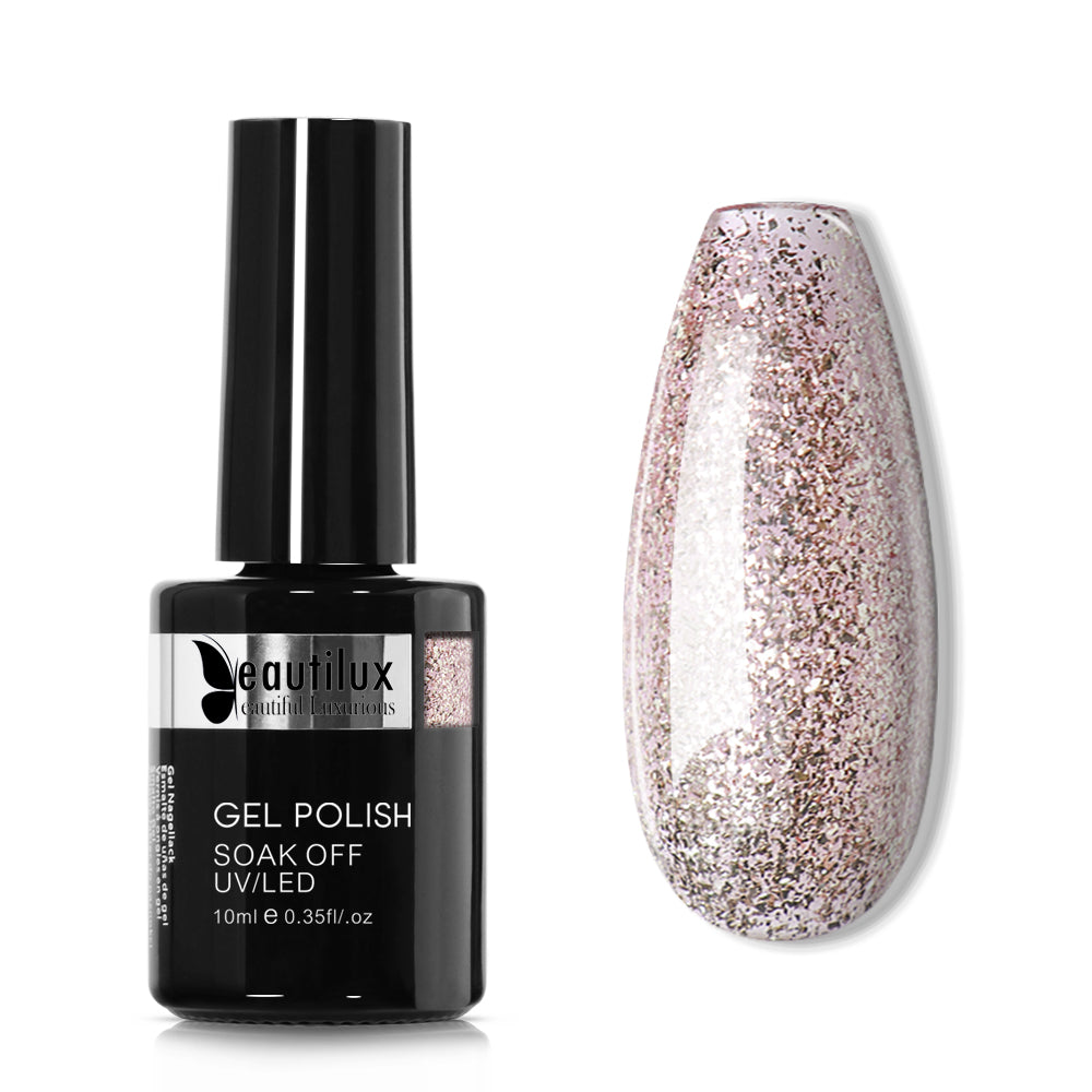 Vernis Semi-Permanent Rose Champagne Glitter – PP-04 | Beautilux 10ml – Tenue 3 Semaines Image