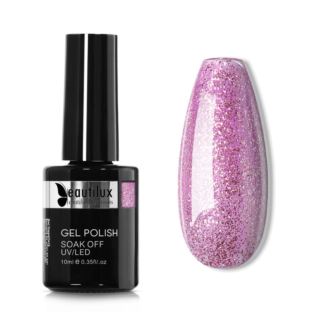 Vernis Semi-Permanent Rose Lilas Glitter – PP-06 | Beautilux 10ml – Tenue 3 Semaines