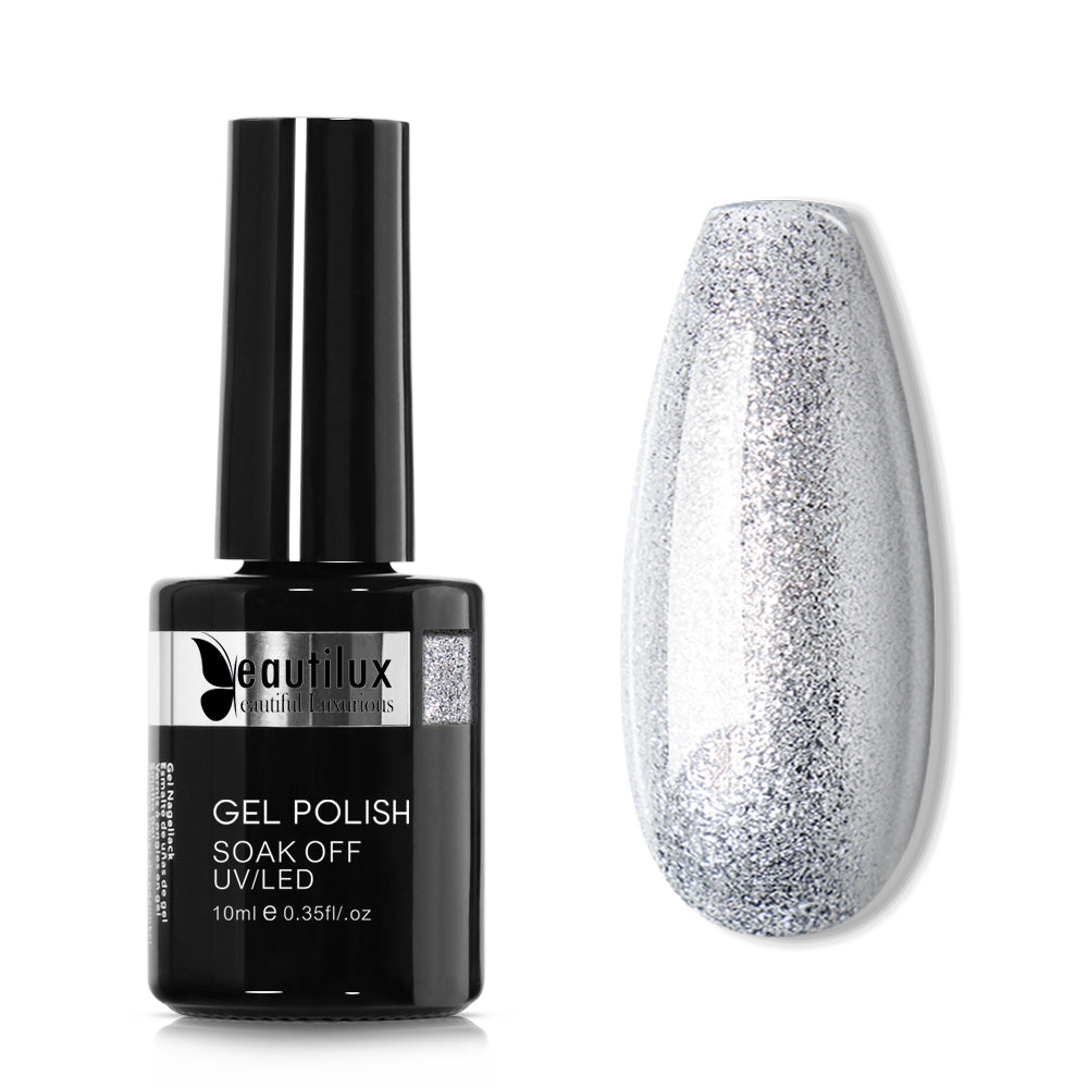 Vernis Semi-Permanent Argent Cristal Shimmer – PP-01 | Beautilux 10ml – Tenue 3 Semaines