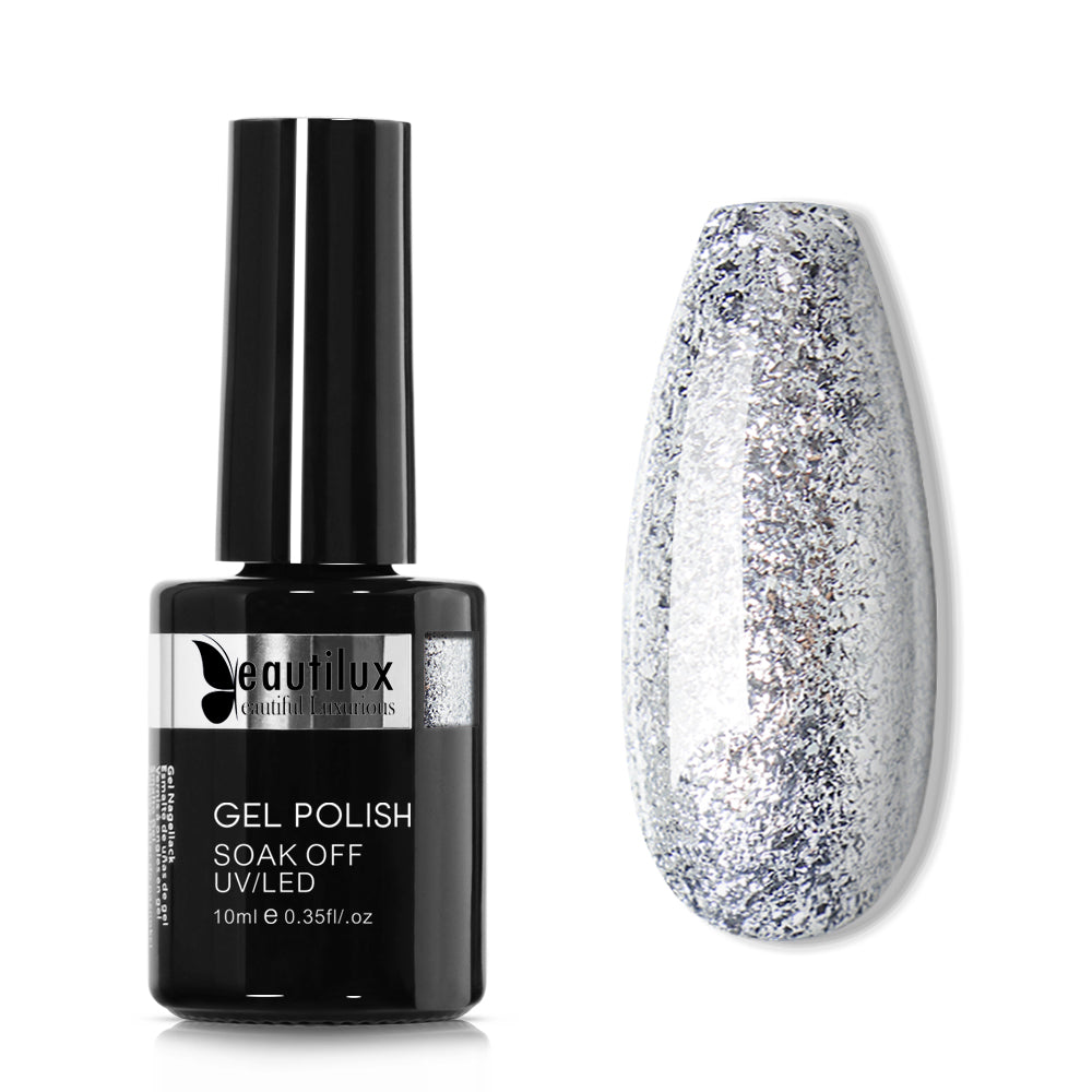Vernis Semi-Permanent Argent Platine Glitter – PT-01 | Beautilux 10ml – Tenue 3 Semaines Image