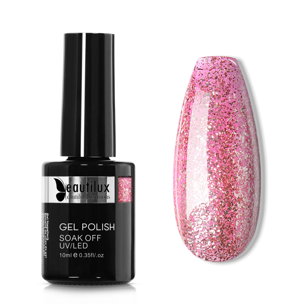 Vernis Semi-Permanent Rose Platine Glitter – PT-04 | Beautilux 10ml – Tenue 3 Semaines Image