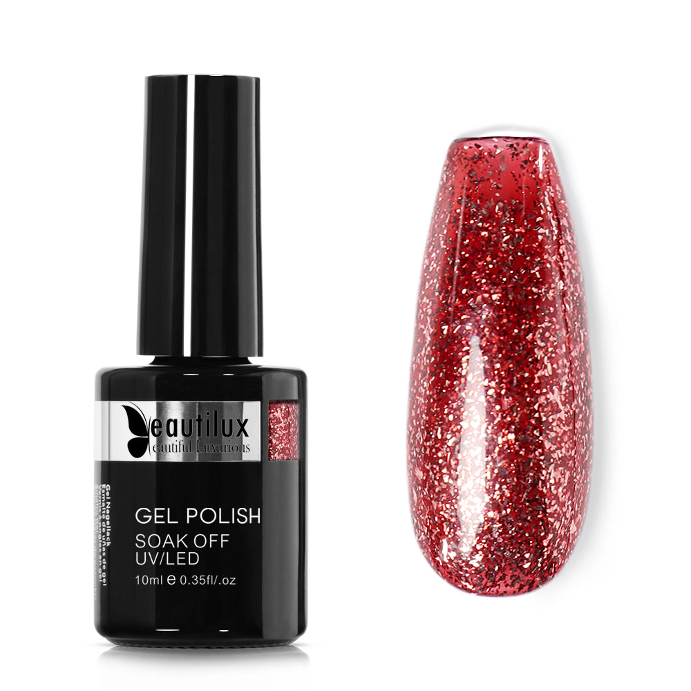 Vernis Semi-Permanent Rouge Platine Glitter – PT-06 | Beautilux 10ml – Tenue 3 Semaines Image