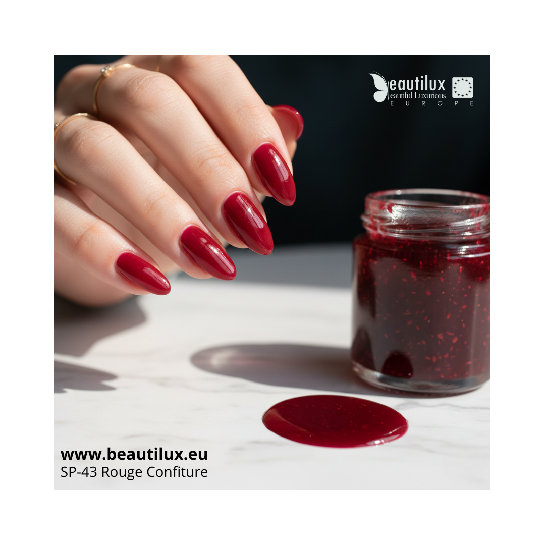 Nuancier vernis gel rouge cerise vitrail confiture SP-43 Beautilux effet translucide  
