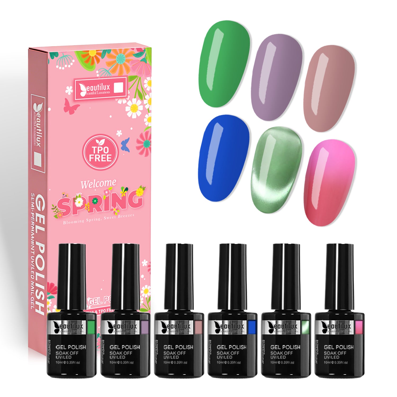 SP26-03 - Set of 6 Spring Semi-Permanent Nail Polishes 10ml Long-lasting for 28 Days | Beautilux Image