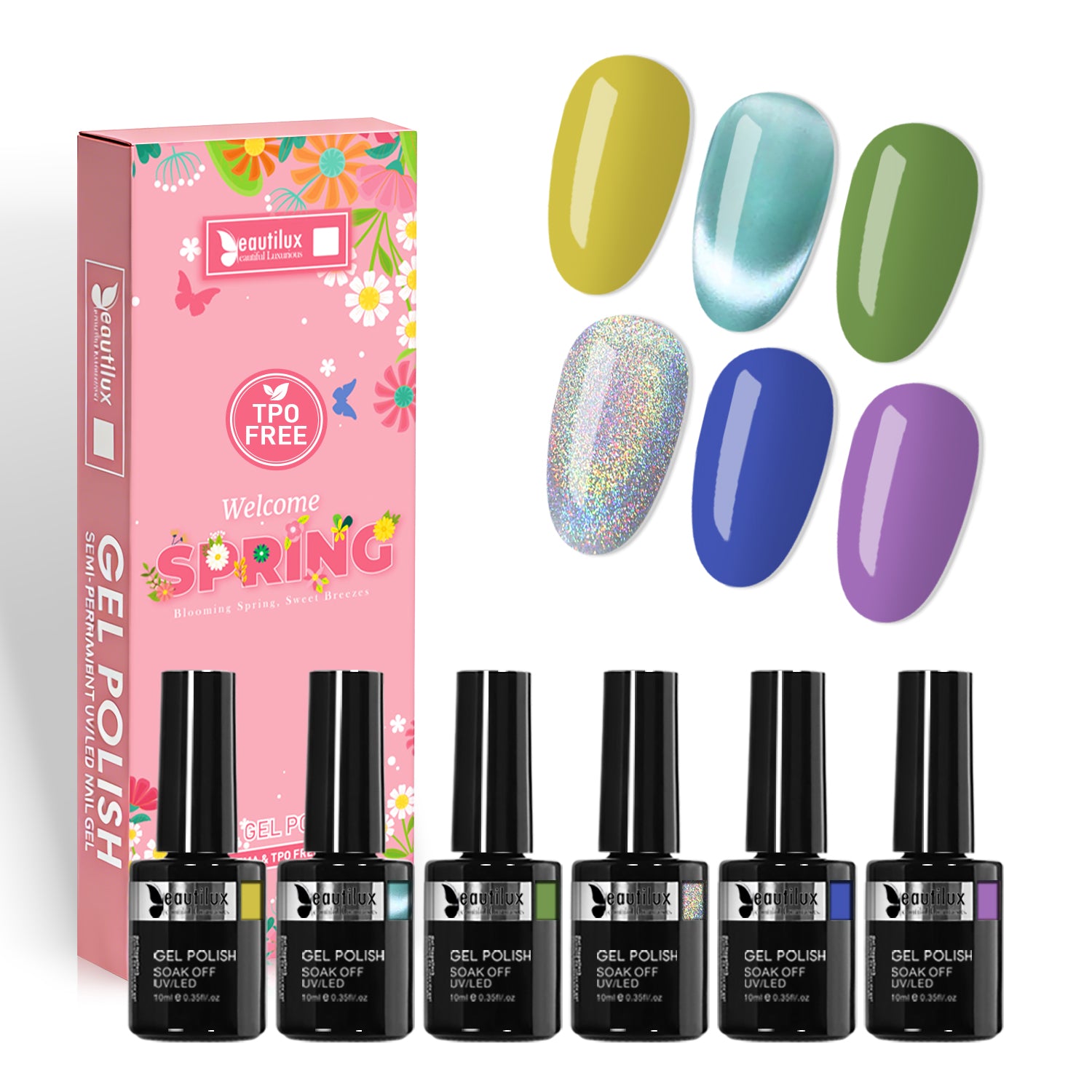 SP26-05 - Set of 6 Semi-Permanent Nail Polishes Spring 10ml Long-lasting 28 Days | Beautilux Image