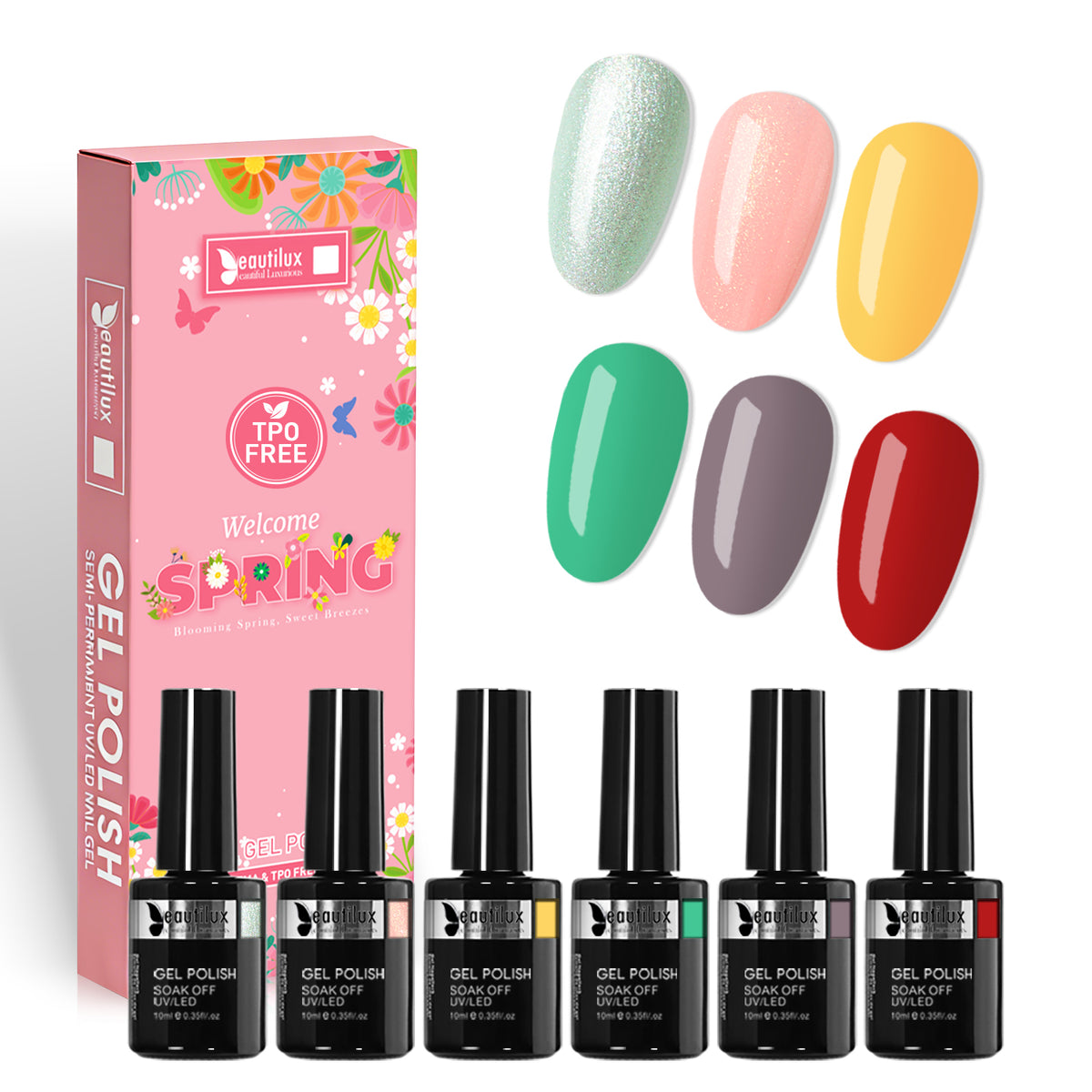 SP26-02 - Kit de 6 Vernis Semi-Permanent Printemps 10Ml Spring Tenue 28 Jours | Beautilux
